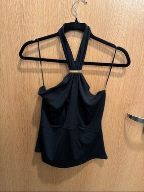 Mango Black Halter Tank Top with Gold Accent